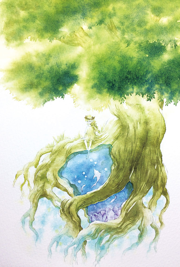 樹と少女01のイラスト